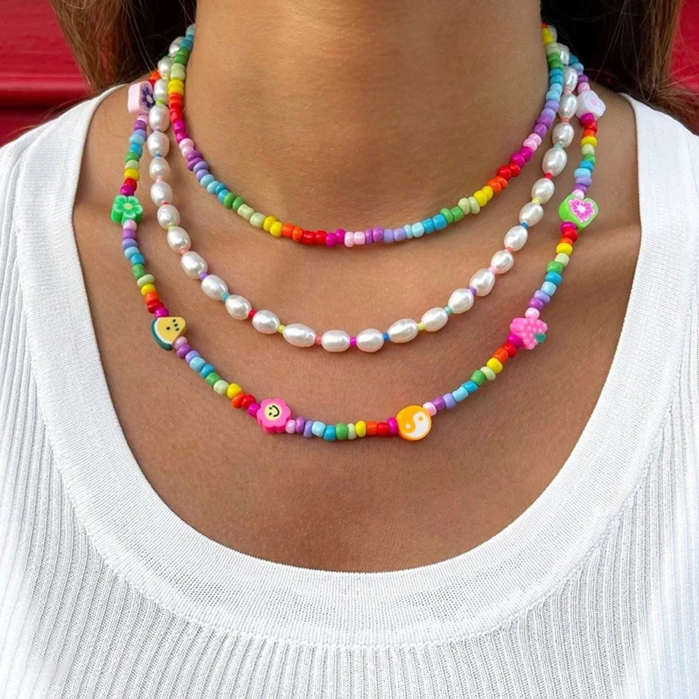 Colorful Beads Freshwater Pearl Link Chain Fruit Necklace For Women Smile Face Love Heart Shape Choker Necklace, Gold plated
Colorful Beads Freshwater Pearl Link Chain Fruit Necklace For Women Smile Face Love Heart Shape Choker Necklace, Gold plated
