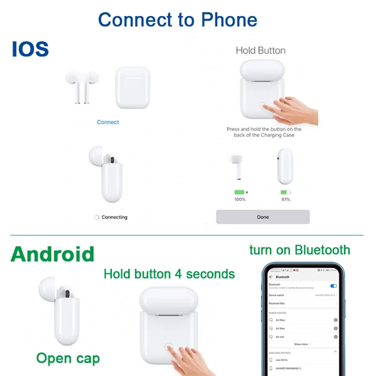 Original i200 TWS 1:1 Air 2 Smart Sensor Touch i100 i500 i600 i800 Earphones Pop-up Real Capacity Wireless Earbuds - ANKUX.COM