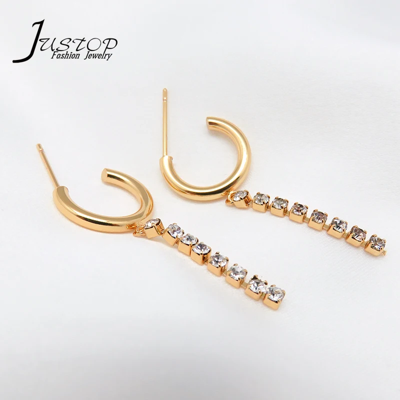 New stainless steel jewelry real gold plated dangle earrings with zircon, As picture
New stainless steel jewelry real gold plated dangle earrings with zircon, As picture