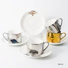 RTS handmade eco friendly reusable coffee cup ceramic unique electroplated reflection mirror cup and saucer set porcelain