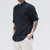 New Men's Simple Large Size Loose Lapel Cotton Linen Shirt Street Retro Wind Cardigan Shirt