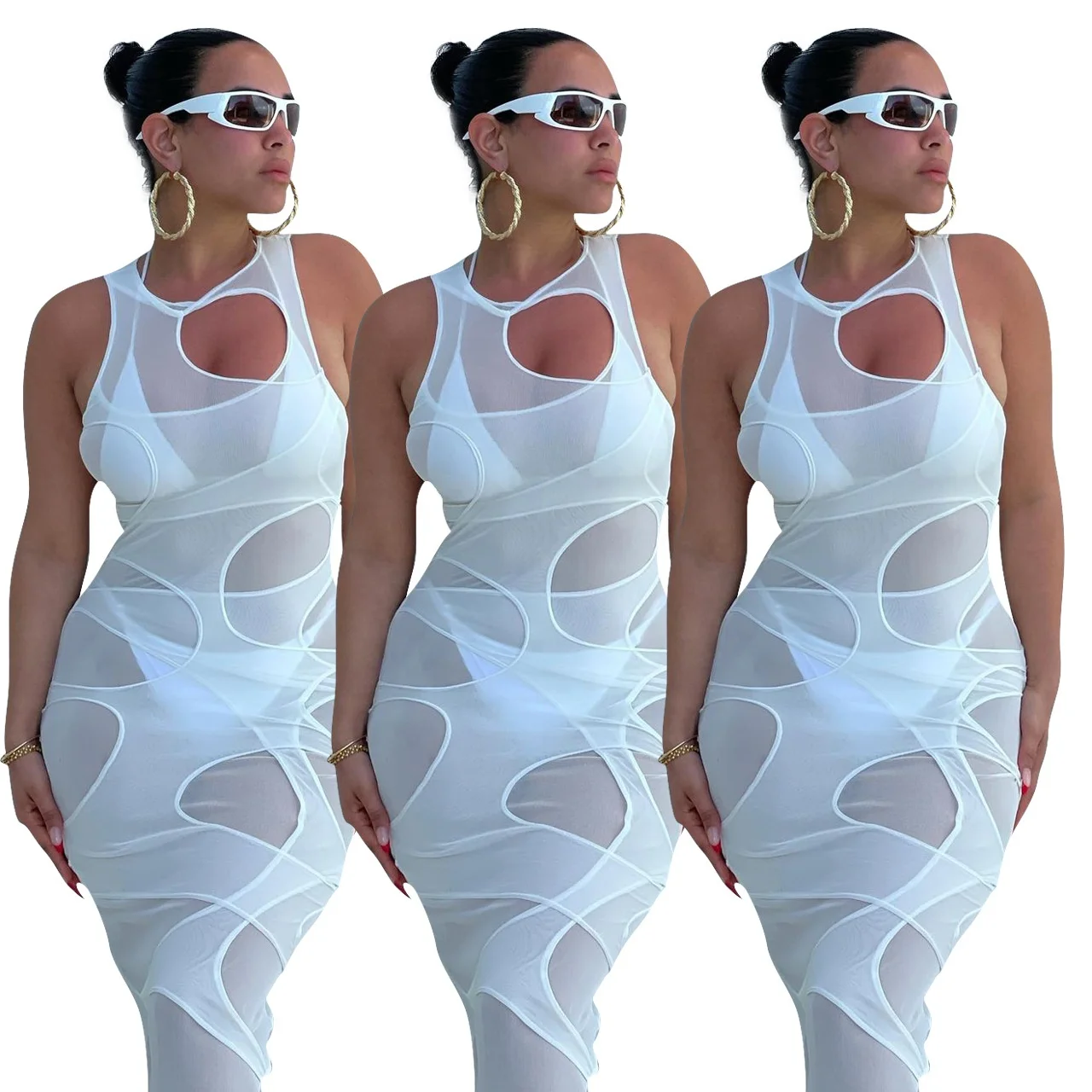 KX-FE120 Skinny summer sexy white solid hollow out sleeveless long dress women mesh see through lace dress
KX-FE120 Skinny summer sexy white solid hollow out sleeveless long dress women mesh see through lace dress
