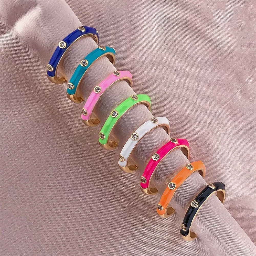 Korean Real Gold Plated CZ Zircon Oil Dripping Ring Colorful Enamel Cubic Zirconia Rings For Women
Korean Real Gold Plated CZ Zircon Oil Dripping Ring Colorful Enamel Cubic Zirconia Rings For Women
