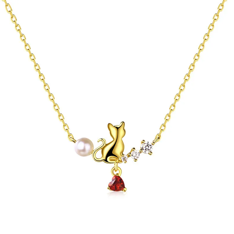 Cute cat sweater necklace fashion woman natural heart pendant chain pearl silver animals necklace, Red
Cute cat sweater necklace fashion woman natural heart pendant chain pearl silver animals necklace, Red