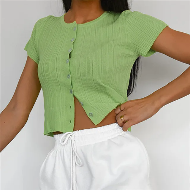 Europe and the United States 2021 summer new round neck short-sleeved T-shirt female multicolor button cardigan shirt, Picture color
Europe and the United States 2021 summer new round neck short-sleeved T-shirt female multicolor button cardigan shirt, Picture color