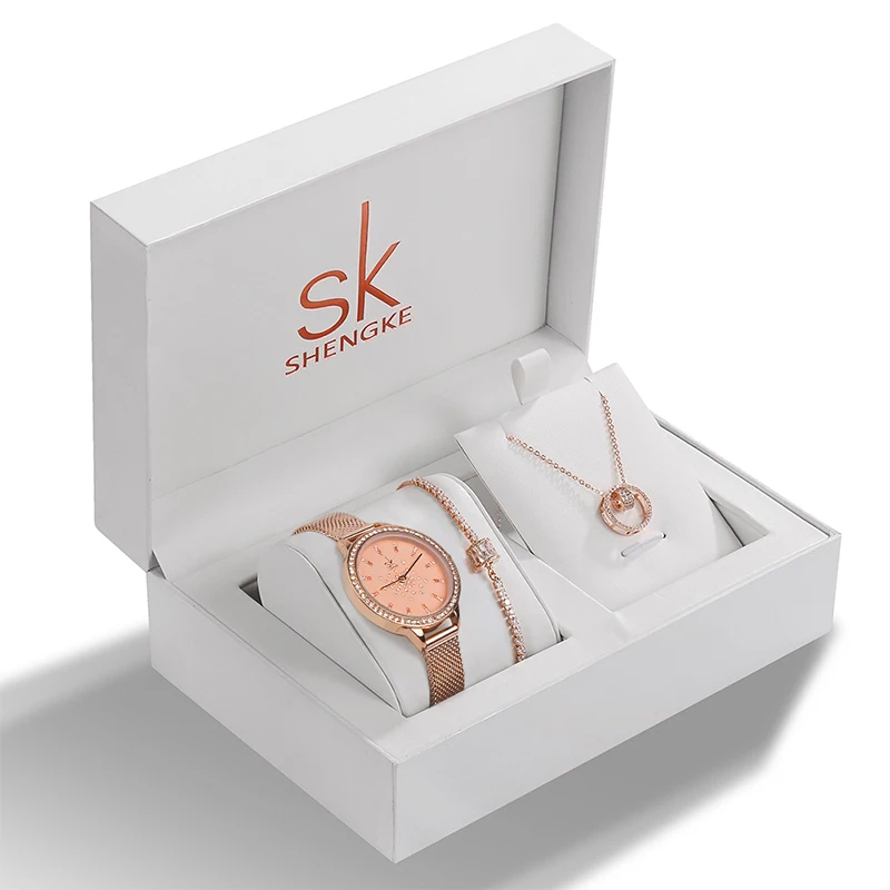 Shengke Top Brand Crystal Design Ladies Watch Bracelet Necklace Set Female Jewelry Luxury WristWatch Quartz Watch Lady's Gift, Rose/blue
Shengke Top Brand Crystal Design Ladies Watch Bracelet Necklace Set Female Jewelry Luxury WristWatch Quartz Watch Lady's Gift, Rose/blue