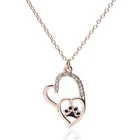 Rose Gold Plated Dog Lover Gift Jewellery Love Heart Necklace Pendant Rhinestone Necklaces Women Enamel Cat Paw Necklace