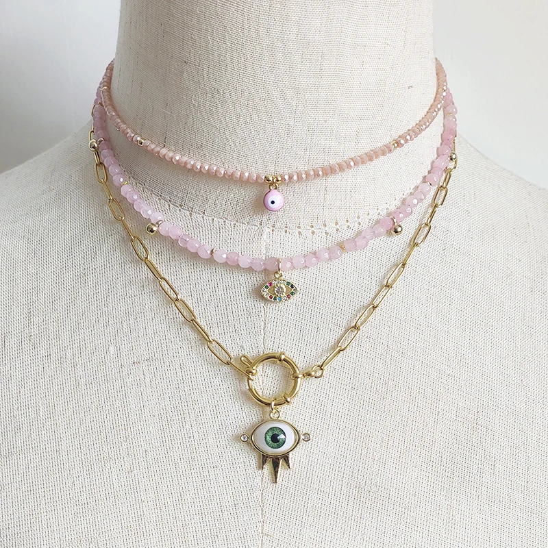 Romantic Sweet Pink Crystal Beaded Necklace Mexico style Turkey eyes Pendant neck chain fashion jewelry
Romantic Sweet Pink Crystal Beaded Necklace Mexico style Turkey eyes Pendant neck chain fashion jewelry