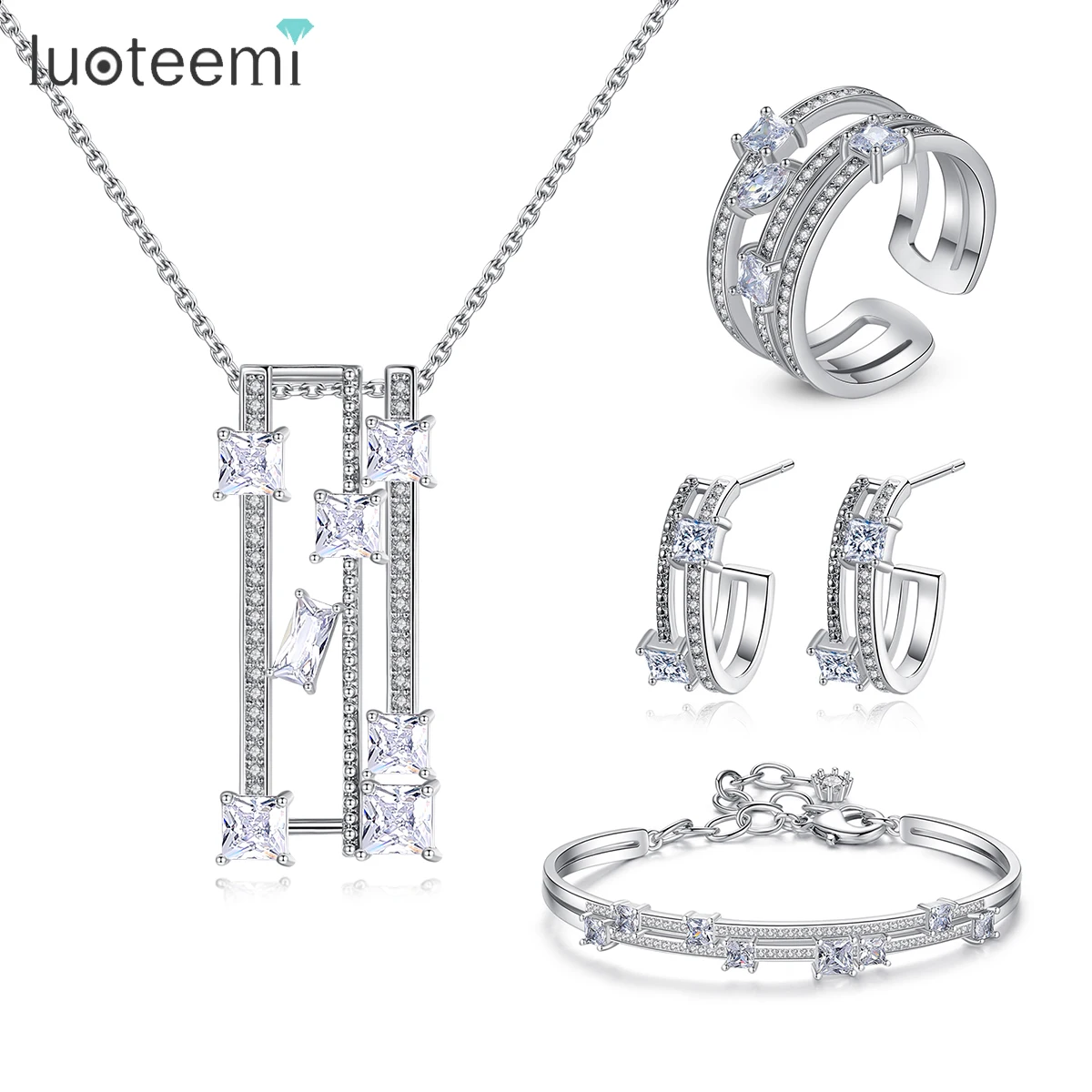 LUOTEEMI Luxury Bling Sparkling Zircon Jewelry Set for Women Bridal Wedding Jewelry Sets
LUOTEEMI Luxury Bling Sparkling Zircon Jewelry Set for Women Bridal Wedding Jewelry Sets