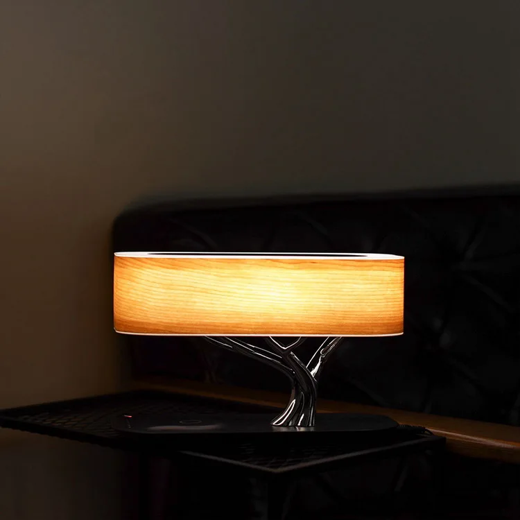 2020 Hot Selling Funny Tree Light Wooden Led Table Lamp With Wireless Charger And Speaker
