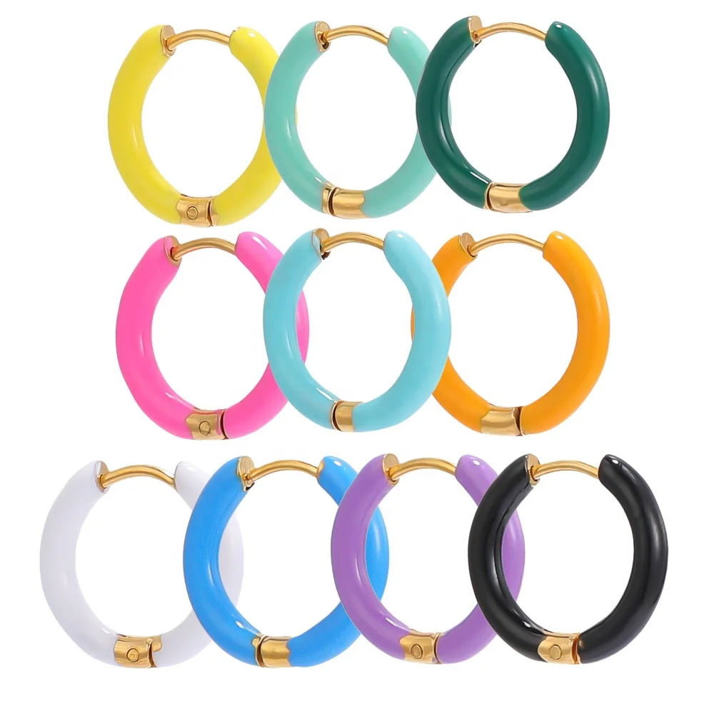 Fashion Fine Jewelry Earrings 2023 Women Simple Small 12mm Huggie Cartilage 18K Gold Plated Stainless Steel Enamel Hoop Earrings
Fashion Fine Jewelry Earrings 2023 Women Simple Small 12mm Huggie Cartilage 18K Gold Plated Stainless Steel Enamel Hoop Earrings