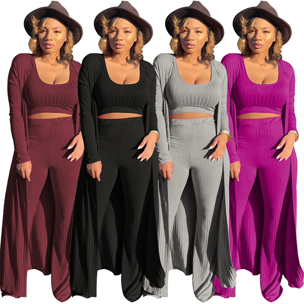2021 popular women casual solid pants and crop top and cover up 3 piece outfit clothing set, Multicolor
2021 popular women casual solid pants and crop top and cover up 3 piece outfit clothing set, Multicolor