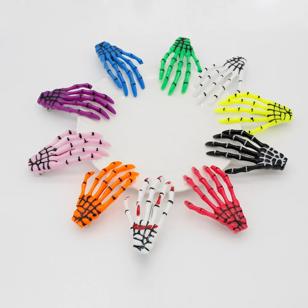 

Creative Skeleton Hand Bone Hair Clips with Blood Glow Skeleton Hand Grab Hair Clip for Women Accessories