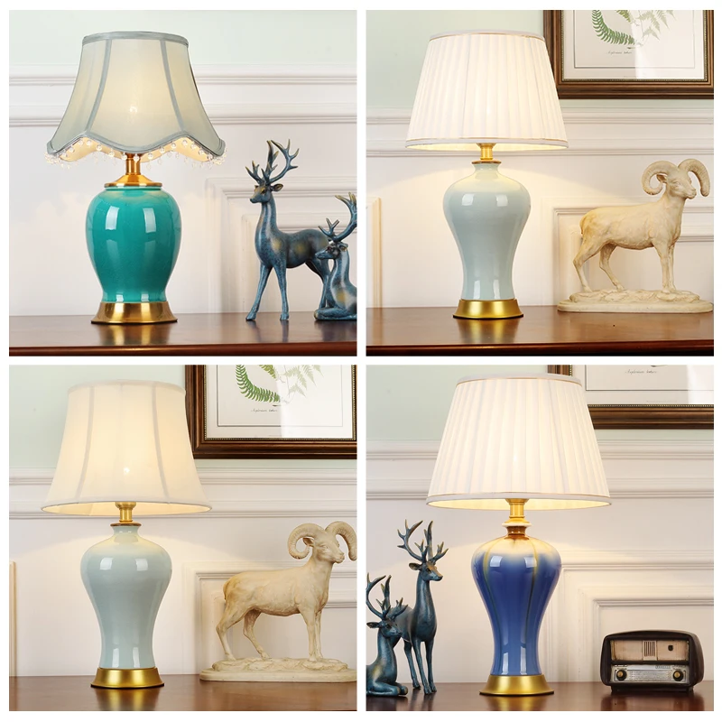 Antique Decor Porcelain Chinese Ceramic classic hotel bedside table light LED Table Lamps
