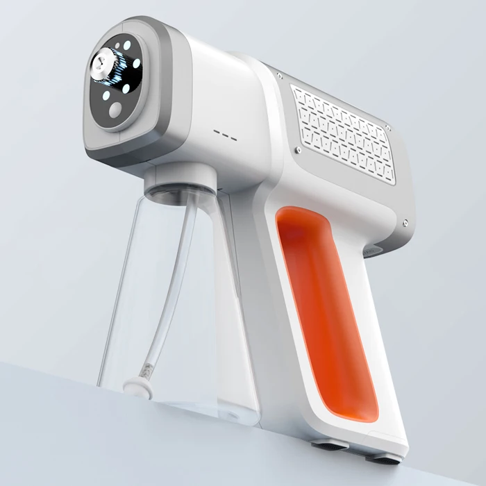 Wireless Charging Nano Atomizing disinfection Spray Gun with Strong Blue Light Electric Portable Gun Spray Machine, White
Wireless Charging Nano Atomizing disinfection Spray Gun with Strong Blue Light Electric Portable Gun Spray Machine, White