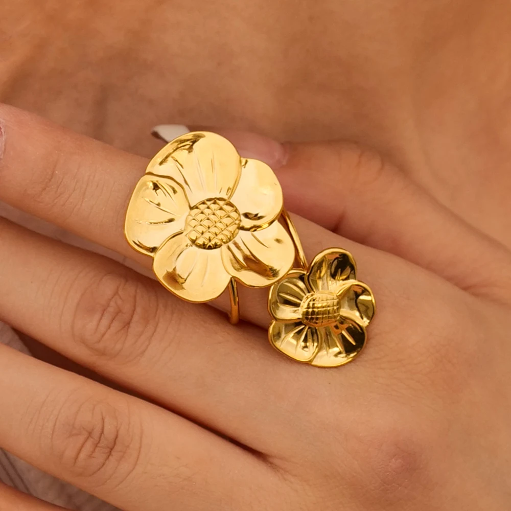 Ins Style Summer 18K Gold Plated Big Sunflower Finger Ring Stainless Steel Double Layer Rings for Women
Ins Style Summer 18K Gold Plated Big Sunflower Finger Ring Stainless Steel Double Layer Rings for Women