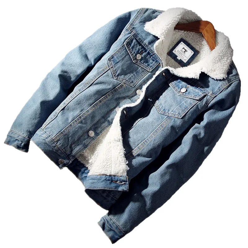 

Factory stock cheap price denim shearling lined shaper jean jacket with wool men, Blue
