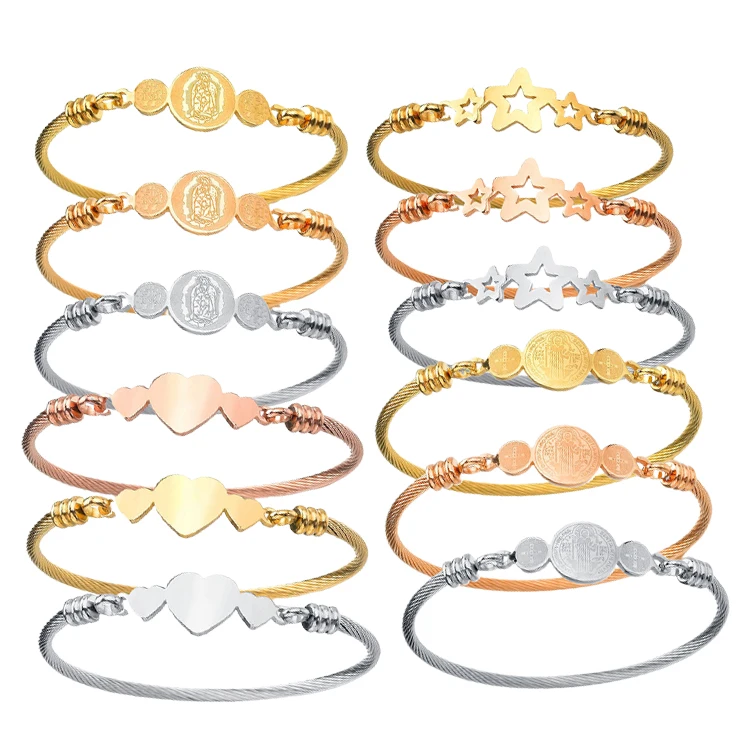 Top selling Titanium Steel Open Virgin Mary Pattern Bangle High Polished Rose Gold Plated Stainless Steel Bangle
Top selling Titanium Steel Open Virgin Mary Pattern Bangle High Polished Rose Gold Plated Stainless Steel Bangle