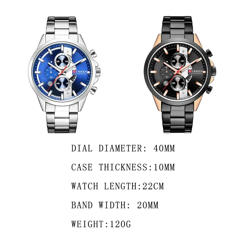 CURREN 8325 Watches Men Luxury Brand Waterproof Stainless Steel Quartz Business Date Chronograph Watch Relogio Masculino Clock