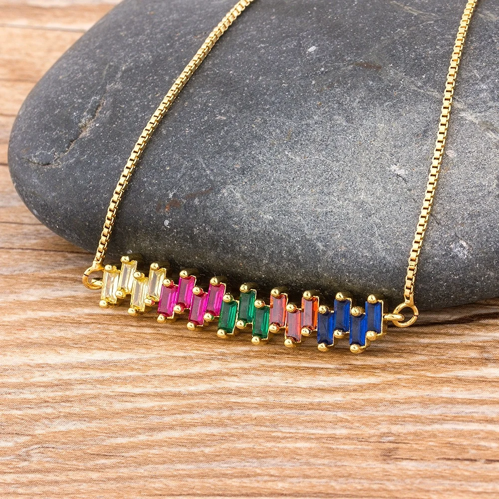 New Design Copper Zircon Rainbow Necklace With Gold Chain Charm Natural Stone Collar Pendant Party Wedding Jewelry Customized
New Design Copper Zircon Rainbow Necklace With Gold Chain Charm Natural Stone Collar Pendant Party Wedding Jewelry Customized