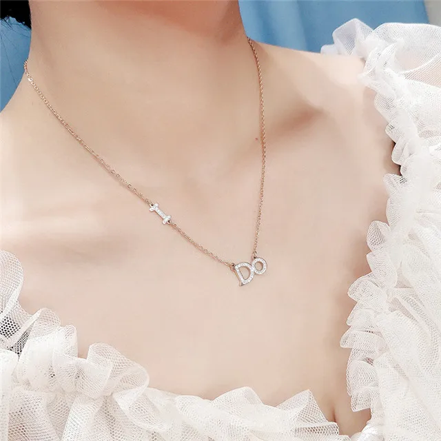 Fashion Titanium Steel Rose Gold Plated Zircon I DO Alphabet Pendant Necklace for Women 
Fashion Titanium Steel Rose Gold Plated Zircon I DO Alphabet Pendant Necklace for Women