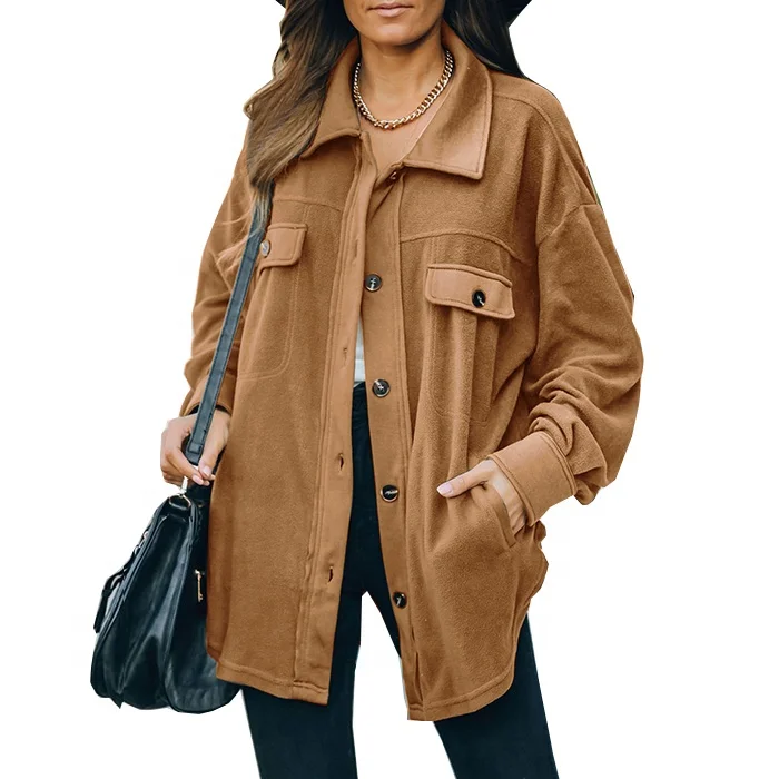 Hot Sale Women Polar Fleece Jacket Single-breasted Turn-down Collar Loose Coat Women Solid Color Shirt Jacket, Accept customized color
Hot Sale Women Polar Fleece Jacket Single-breasted Turn-down Collar Loose Coat Women Solid Color Shirt Jacket, Accept customized color