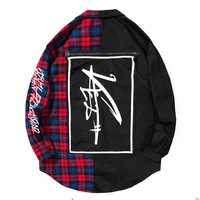 

OHMYJUST New Men Custom Streetwear High quality new patch design style Plaid shirt flannel mens shirt