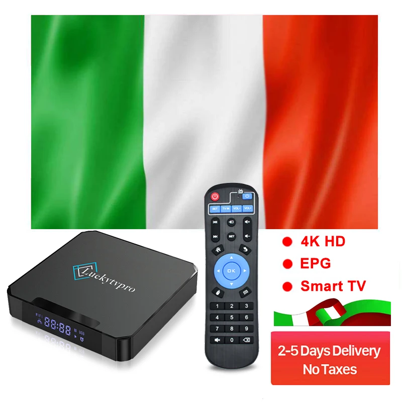 Luckytvpro 8S IPTV Box Android 10.0 TV Box with 1 Yeasr IPTV Italy CODE 4GB 32GB 2.4G 5G WiFi Bt 5.0 Stock in Italy Local
Luckytvpro 8S IPTV Box Android 10.0 TV Box with 1 Yeasr IPTV Italy CODE 4GB 32GB 2.4G 5G WiFi Bt 5.0 Stock in Italy Local