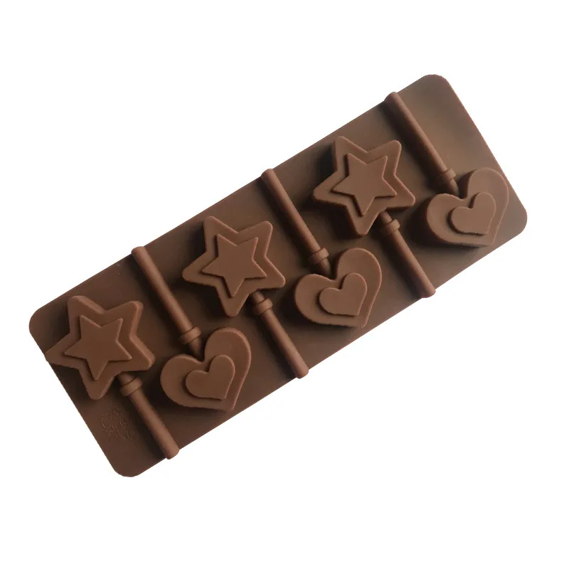6 cells double love heart pentagram silica gel lollipop chocolate mold soft high temperature resistance mould, Custom color
6 cells double love heart pentagram silica gel lollipop chocolate mold soft high temperature resistance mould, Custom color
