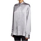 Custom office long sleeve satin silk plain women blouse with buttons