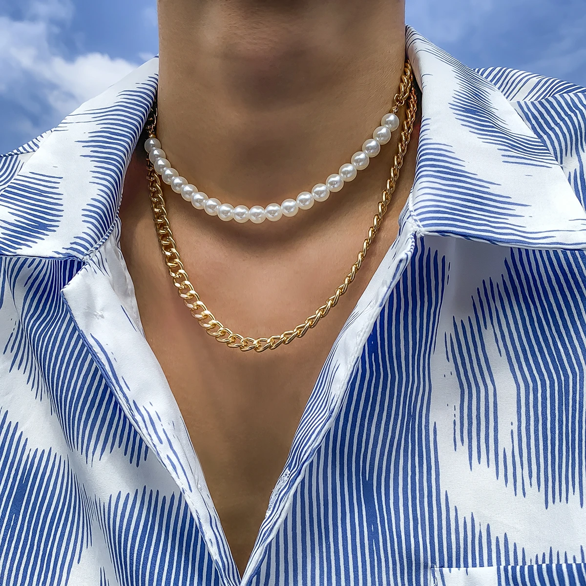 SHIXIN Classic Pearl Bead Necklace Simple Two Layer Link Chain Necklace Trendy Gold Jewelry Necklace for Men Women
SHIXIN Classic Pearl Bead Necklace Simple Two Layer Link Chain Necklace Trendy Gold Jewelry Necklace for Men Women