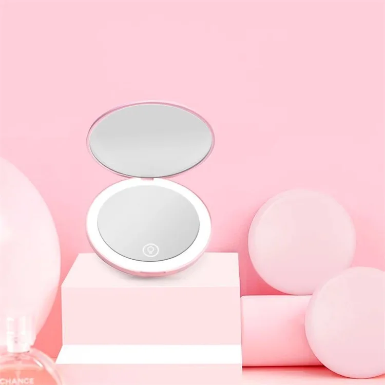 

Folding 2 Sides Magnifying Touch Screen Round Mini Led Small Makeup Mirror