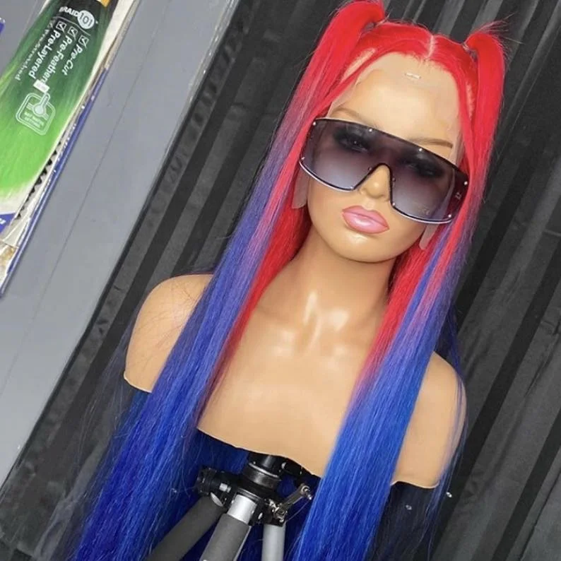 Lace Frontal Attractive Red to Blue Long Straight Style Brazilian Human Hair Transparent Lace Front Wigs For Fashion
Lace Frontal Attractive Red to Blue Long Straight Style Brazilian Human Hair Transparent Lace Front Wigs For Fashion