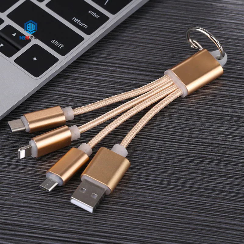 NaBoWei free shipping 3 in 1 nylon braided usb cable charger for iphone type c V8 3in1 usb cable - ANKUX.COM