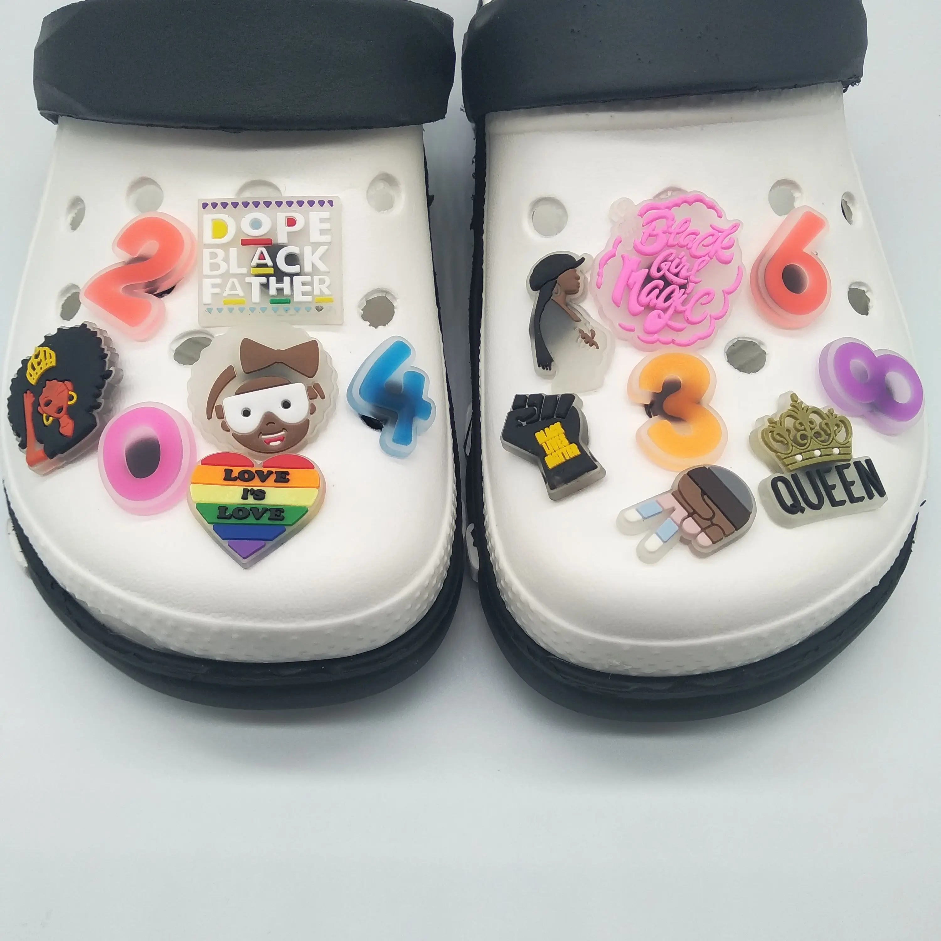 Custom logo wholesale luminous PVC Factory direct sales croc charms new decor black people shoes buckle croc shoe charms
Custom logo wholesale luminous PVC Factory direct sales croc charms new decor black people shoes buckle croc shoe charms
