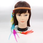 Wholesale New Feather Adjustable Beaded Headband Feather Indian Hachimaki Headband Hair Headdress accessories For Girls