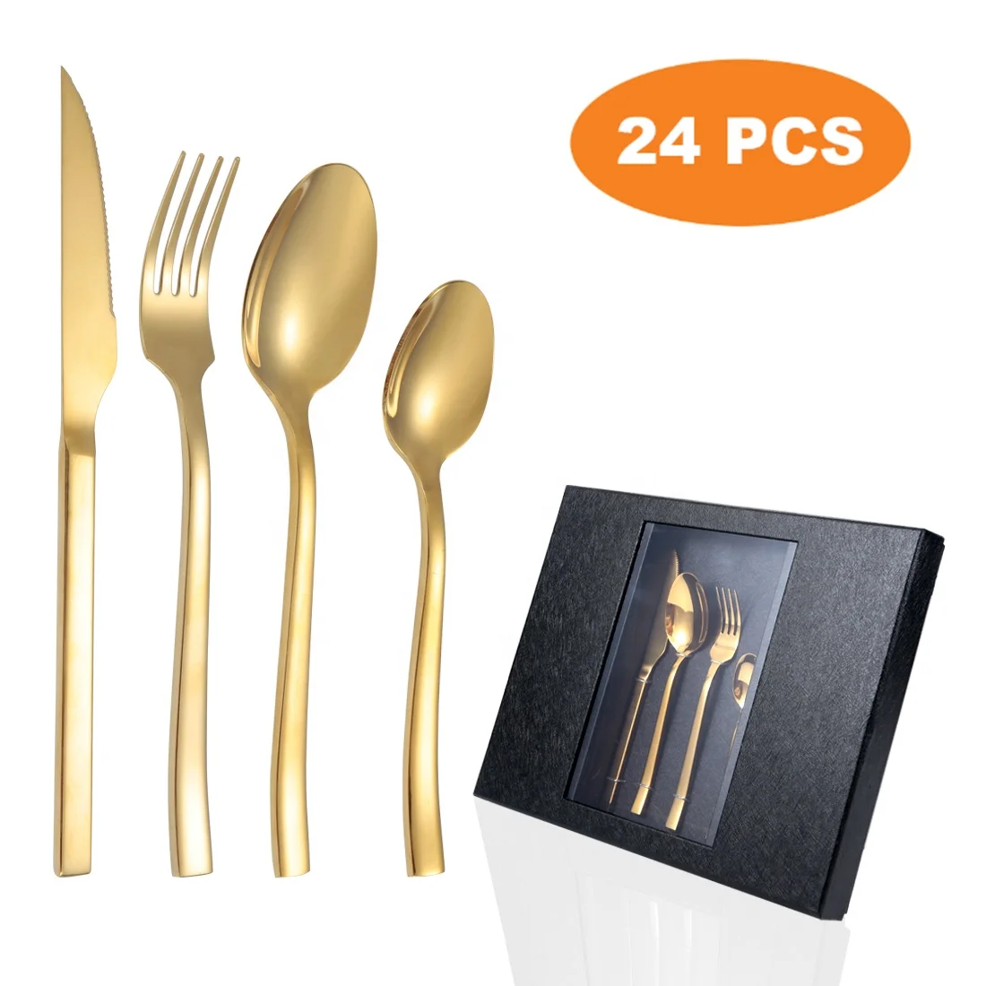 2020 new arrivals 24pcs custom cutlery set stainless steel flatware set gold plated
2020 new arrivals 24pcs custom cutlery set stainless steel flatware set gold plated