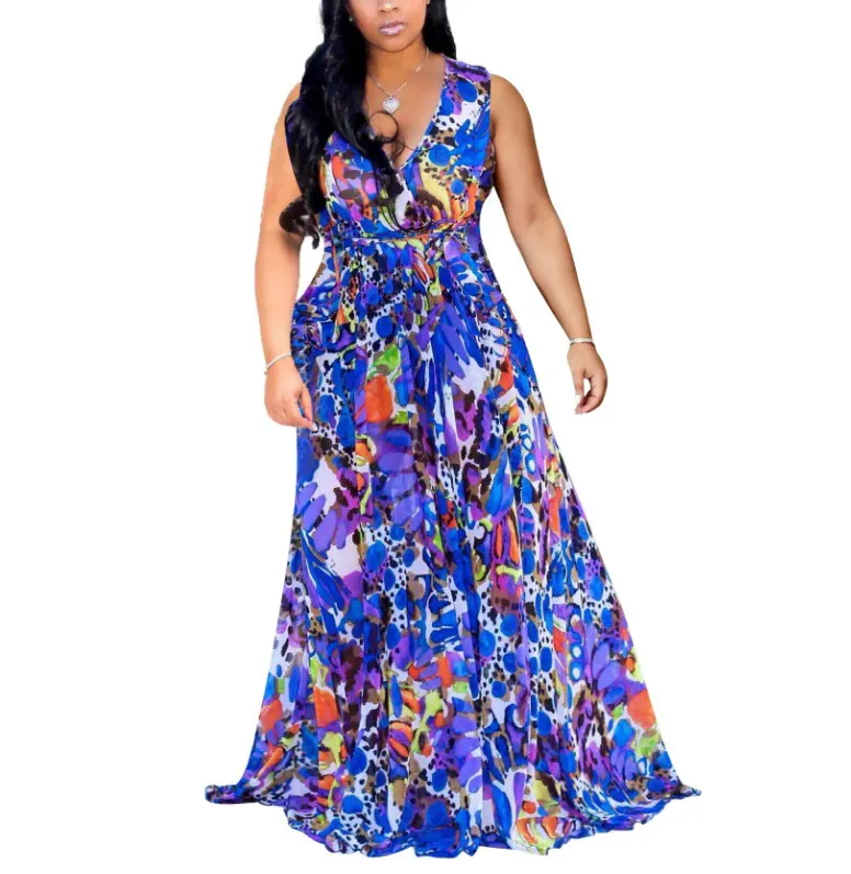 High quality fashion bohemian clothing V neck print designer women dresses, As picture
High quality fashion bohemian clothing V neck print designer women dresses, As picture