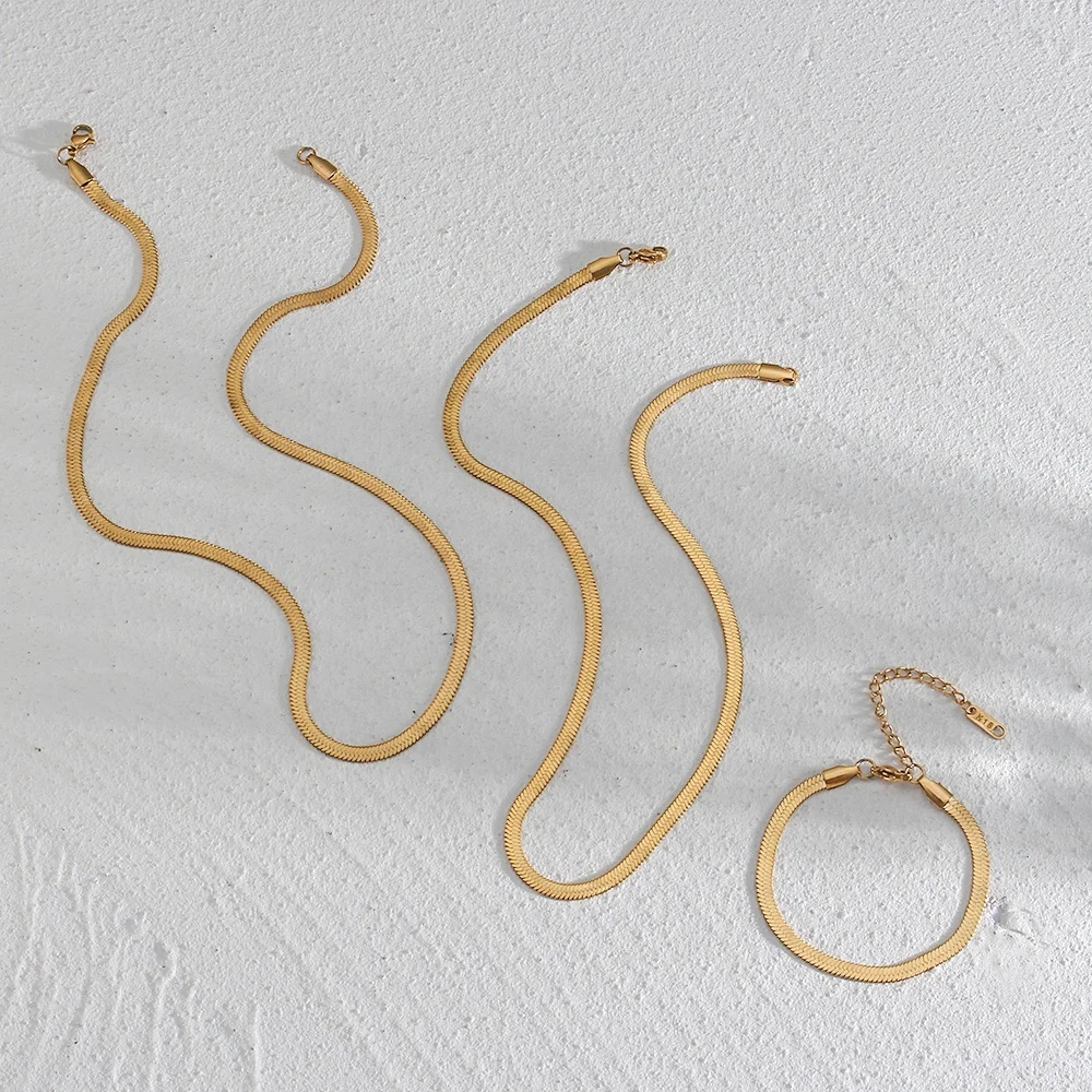 Drop Shipping Minimalist Snake Chain Bracelet Necklace Set 18k Gold Plated Stainless Steel Choker Necklace
Drop Shipping Minimalist Snake Chain Bracelet Necklace Set 18k Gold Plated Stainless Steel Choker Necklace
