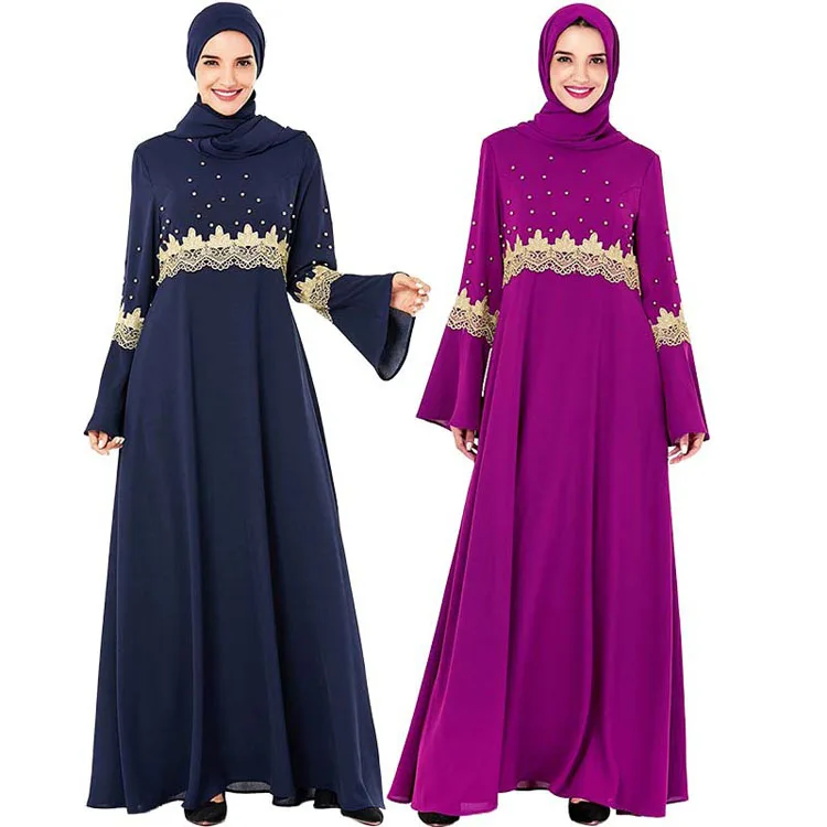 

MXCHAN new design Navy and purple embroidery saudi dubai 2020 malaysia abaya beaded abaya woman