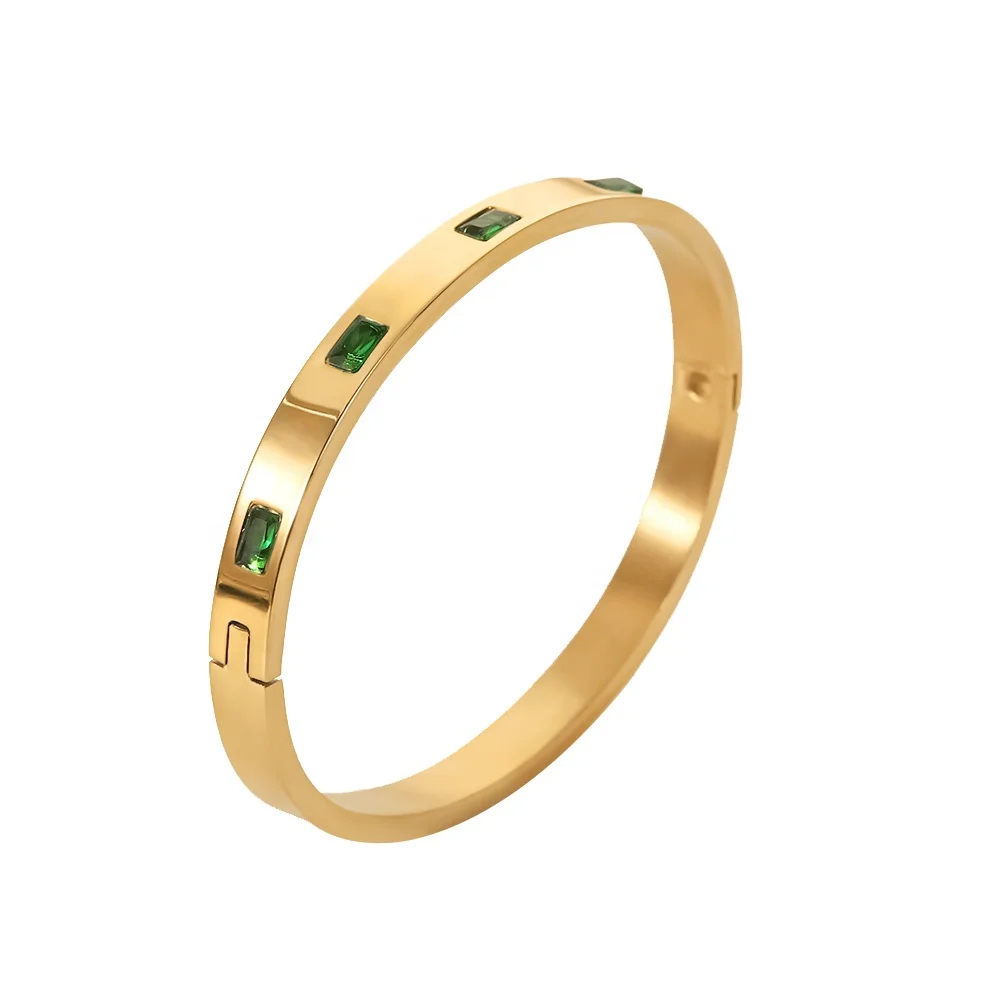 18K Gold Plated Rectangular Green Cubic Zirconia Stainless Steel Bangles Luxury Design For Woman
18K Gold Plated Rectangular Green Cubic Zirconia Stainless Steel Bangles Luxury Design For Woman