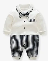 

2019 Newborn Baby Clothes Infant Toddlers Spring Long Sleeve Gentleman Little Bow Tie Cotton Romper Jumpsuits For Baby Boys
