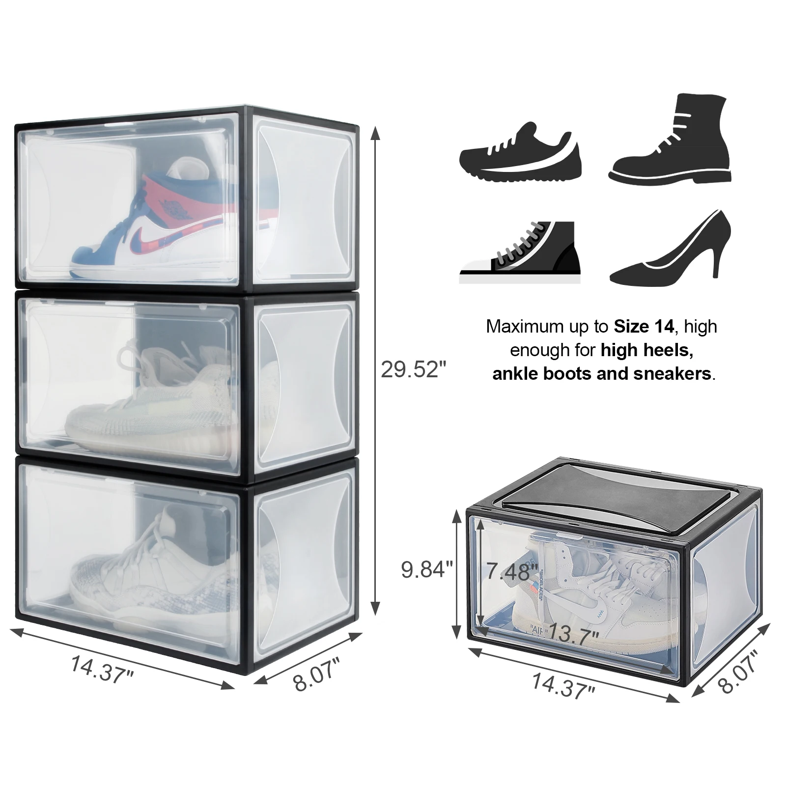 Magnetic side door shoe box display case PP shoes rack box cabinet wide use home storage box, White
Magnetic side door shoe box display case PP shoes rack box cabinet wide use home storage box, White
