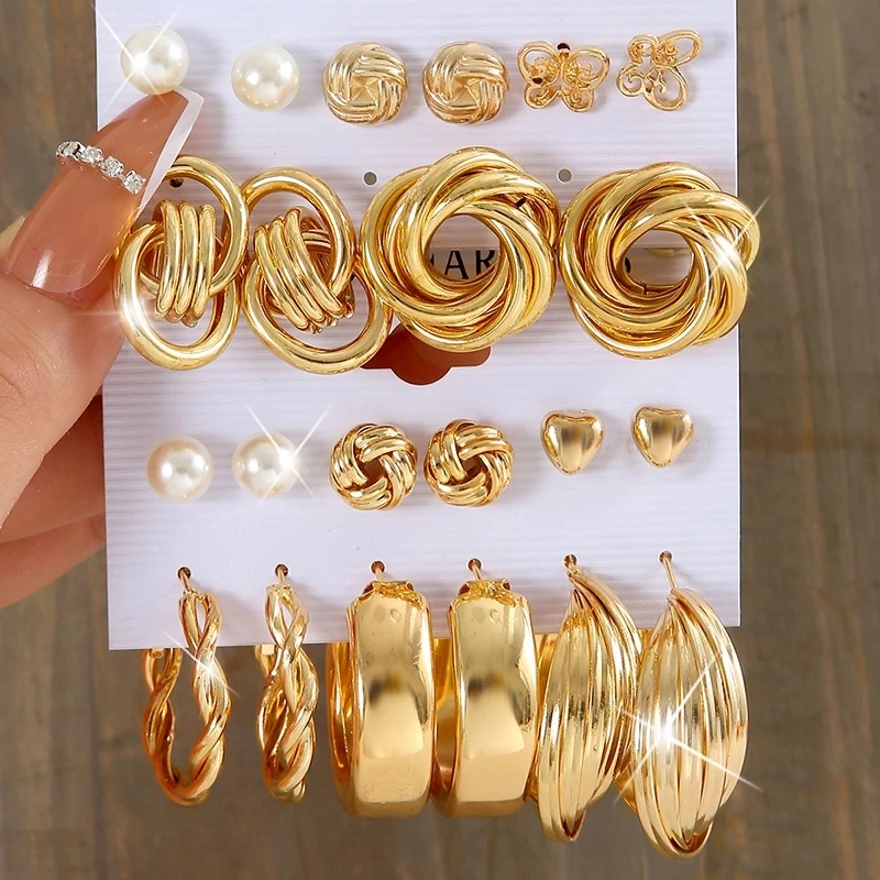 

Geometric Gold Metal Big Circle Earrings Set For Women Punk Pearl Dangle Drop Earrings Trend Set of Earrings Jewelry Gift