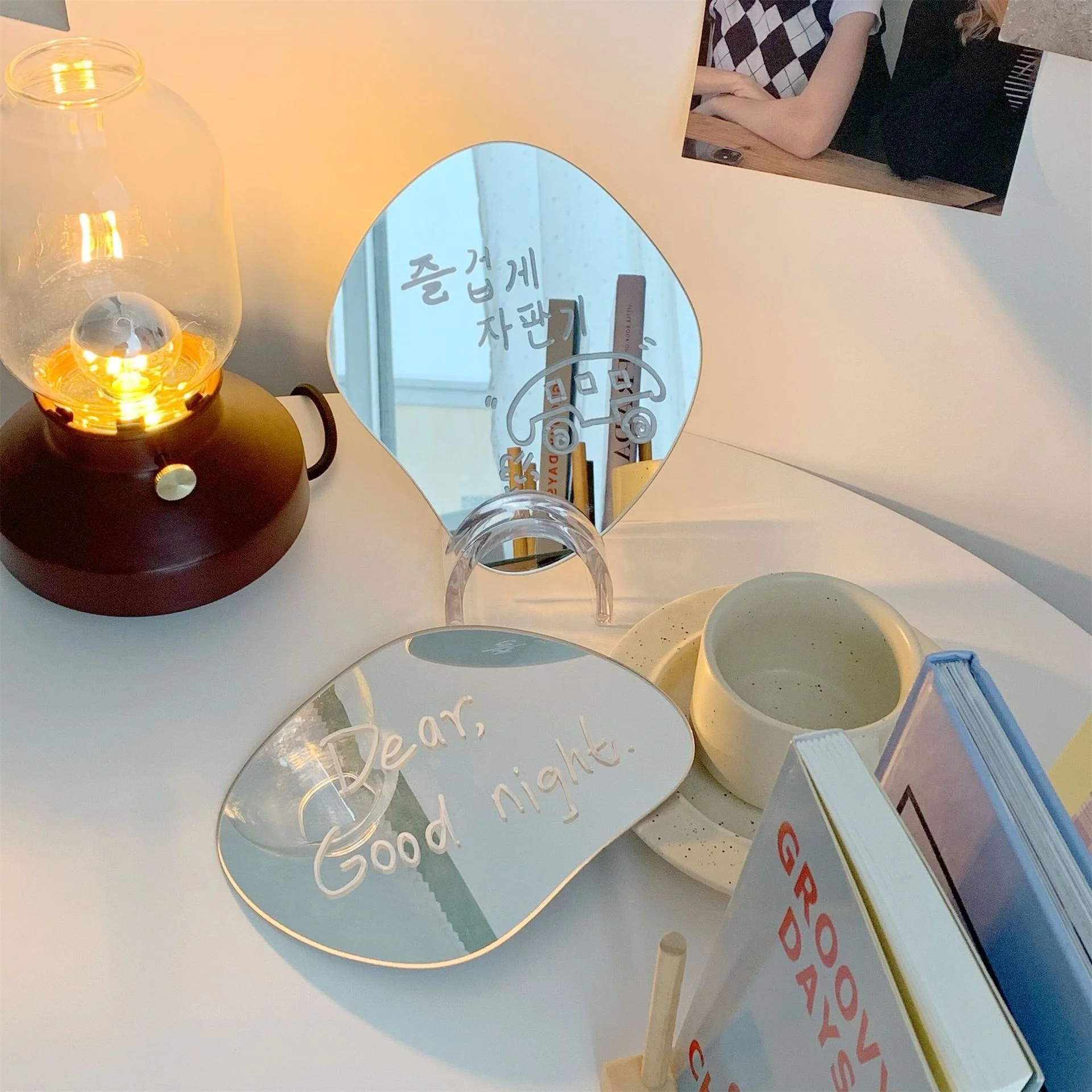 ins wind hot sell original homemade designer desktop makeup mirror irregular acrylic decorative customized shaped mirror
ins wind hot sell original homemade designer desktop makeup mirror irregular acrylic decorative customized shaped mirror