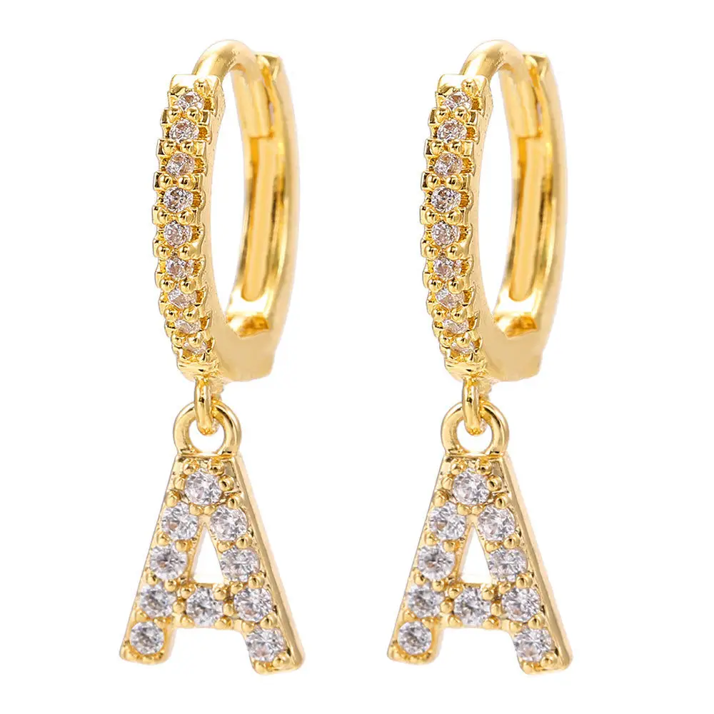 Statement Trendy Gold Plated 26 Letter Charms Earrings Fashion Design Diamond Hoop Earrings For Women 2021 
Statement Trendy Gold Plated 26 Letter Charms Earrings Fashion Design Diamond Hoop Earrings For Women 2021