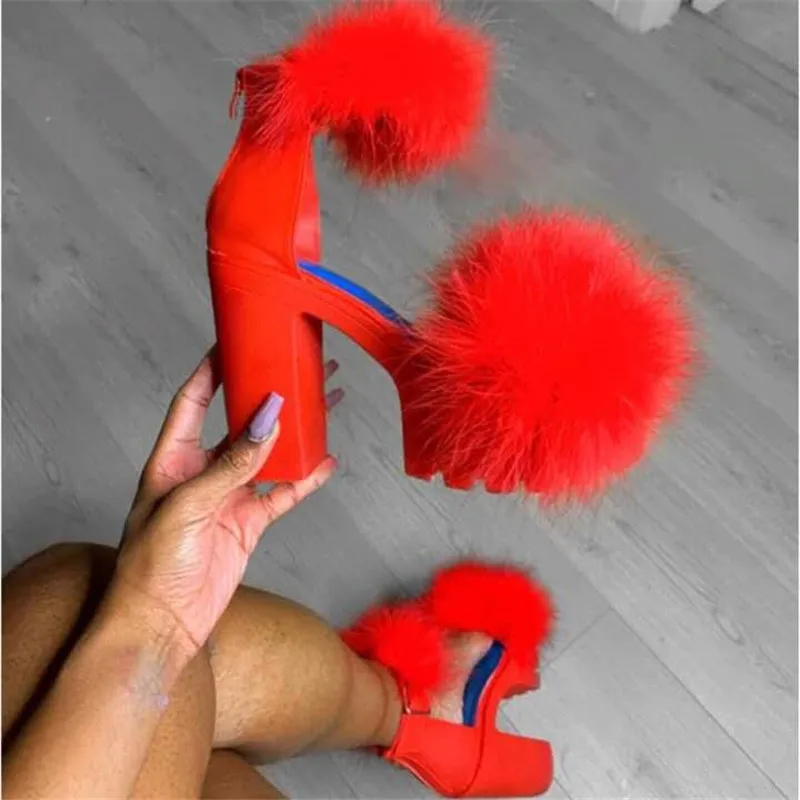 2022 New Arrival Heels heeled with stones Women Fur High Heel Sandals 
2022 New Arrival Heels heeled with stones Women Fur High Heel Sandals