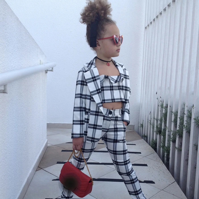 Fashion Kid Girl Clothing Set Black/White Plaid 3 Piece Per Set Long Sleeve Blazer Cardigan + Vest+Pants Stylish Girl Clothes, As photos
Fashion Kid Girl Clothing Set Black/White Plaid 3 Piece Per Set Long Sleeve Blazer Cardigan + Vest+Pants Stylish Girl Clothes, As photos