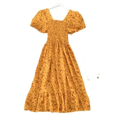 Summer new style women's casual floral stretch retro square neck short sleeve long dress
Summer new style women's casual floral stretch retro square neck short sleeve long dress