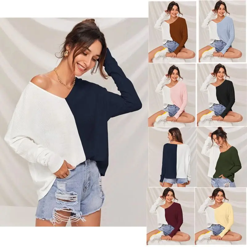 Spring Clash color splicing V-neck casual loose tops for women long sleeve blouse cotton white t shirt women
Spring Clash color splicing V-neck casual loose tops for women long sleeve blouse cotton white t shirt women